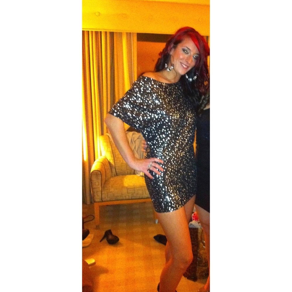 Sequin off shoulder mini dress size medium
